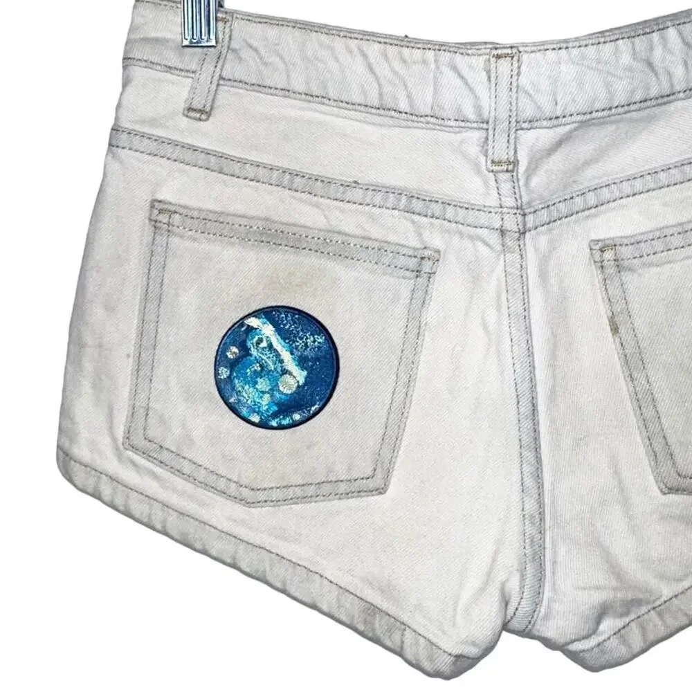 American Apparel Upcycled Womens High Waisted Light Wash Denim Jean Shorts 25